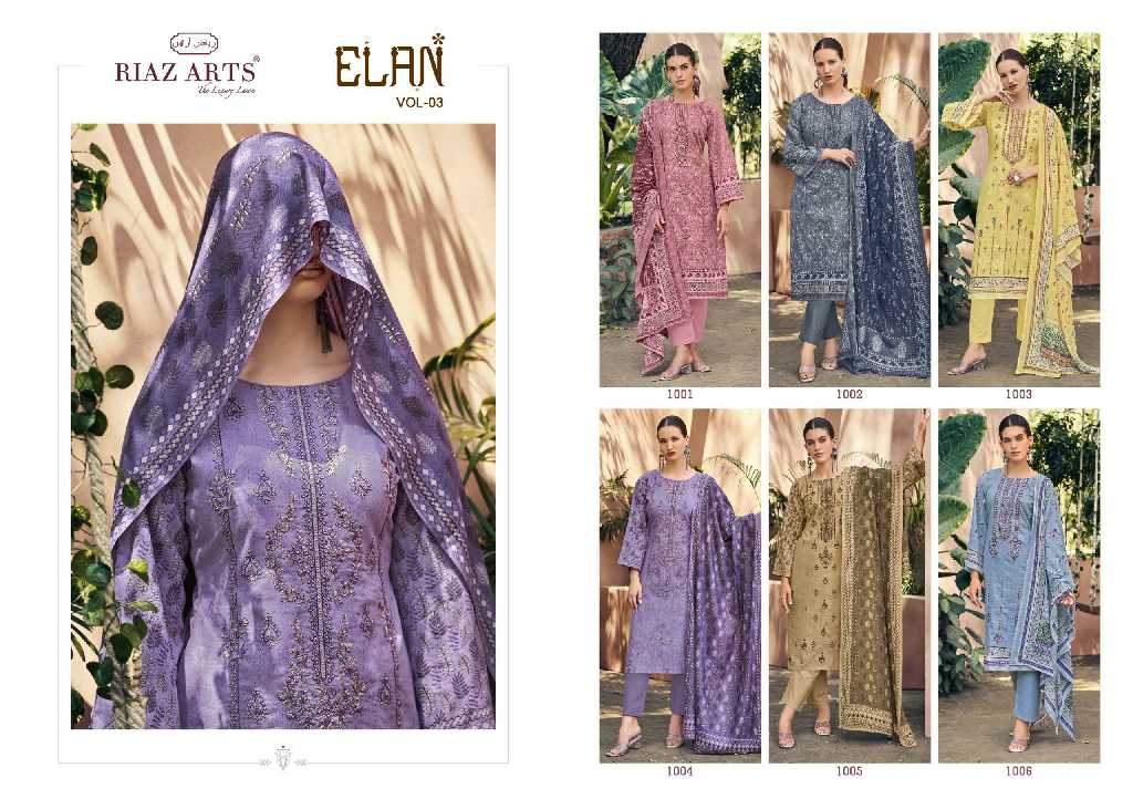 Riaz Arts Elan Vol-3 Wholesale Pure Pakistani Lawn With Neck Embroidery Dress Material