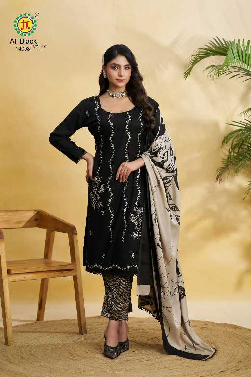 JT All Black Vol-14 Wholesale Premium Work Cotton Dress Material