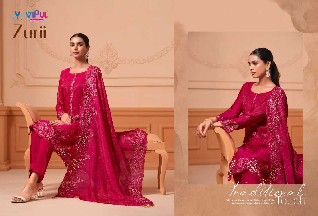 Vipul Zurii Wholesale Martini Gold With Embroidery Work Straight Suits