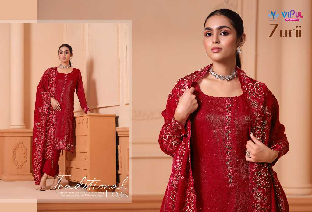Vipul Zurii Wholesale Martini Gold With Embroidery Work Straight Suits