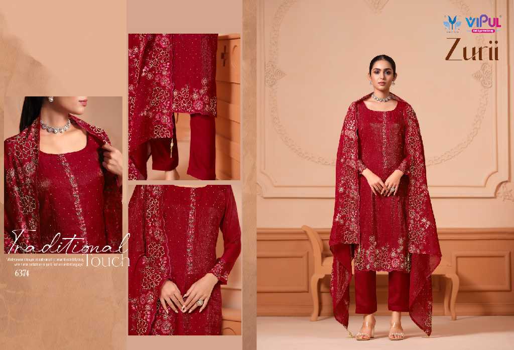 Vipul Zurii Wholesale Martini Gold With Embroidery Work Straight Suits