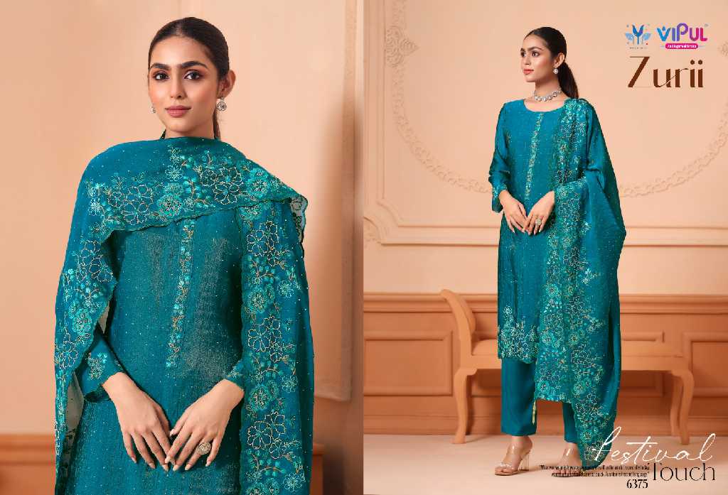 Vipul Zurii Wholesale Martini Gold With Embroidery Work Straight Suits