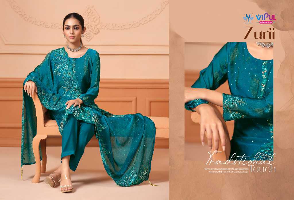 Vipul Zurii Wholesale Martini Gold With Embroidery Work Straight Suits