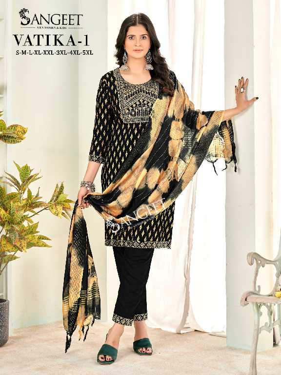 Sangeet Vatika Vol-1 Wholesale Rayon Gold Print Kurti With Pant And Dupatta