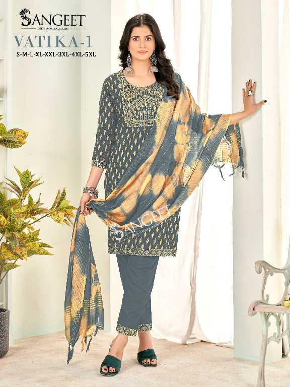 Sangeet Vatika Vol-1 Wholesale Rayon Gold Print Kurti With Pant And Dupatta