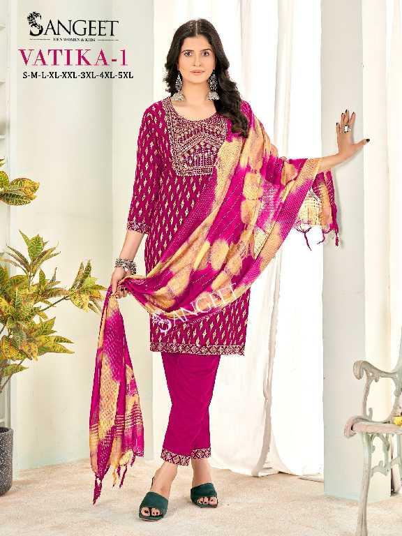 Sangeet Vatika Vol-1 Wholesale Rayon Gold Print Kurti With Pant And Dupatta