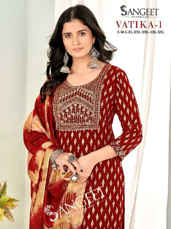 Sangeet Vatika Vol-1 Wholesale Rayon Gold Print Kurti With Pant And Dupatta