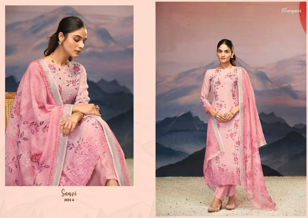 Sargam Sanvi Wholesale Pure Linen With Embroidery Work Dress Material