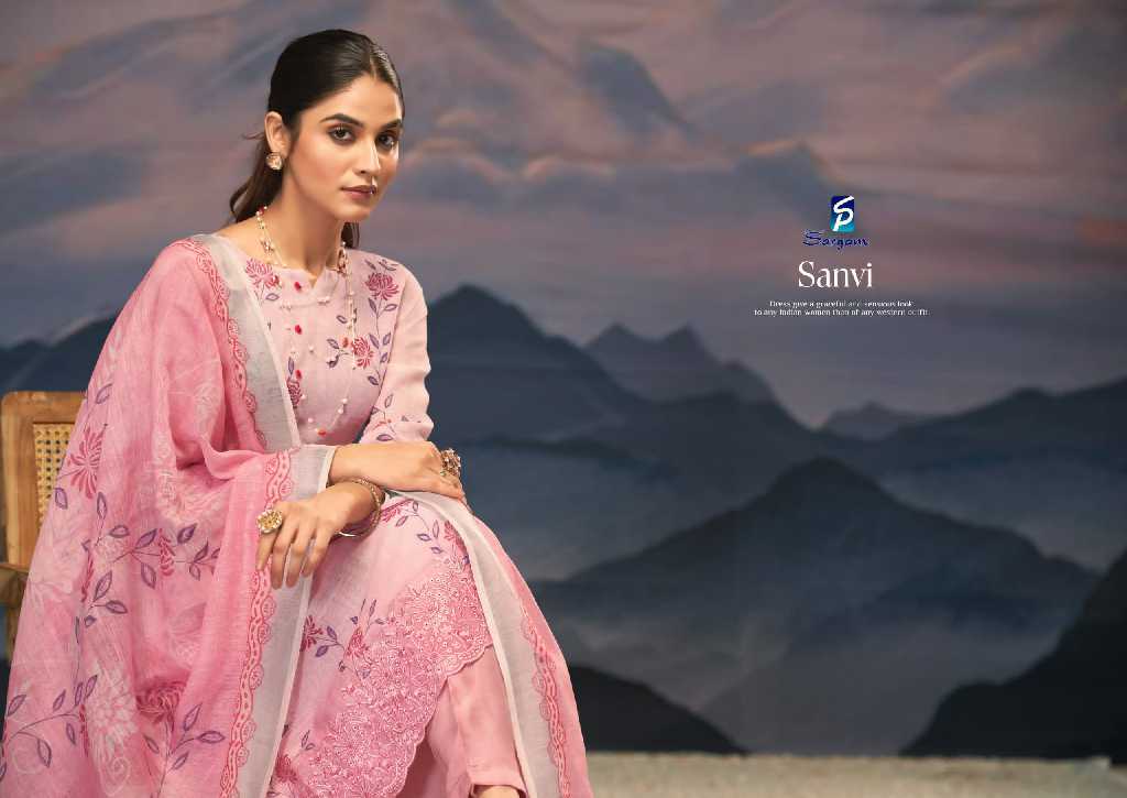 Sargam Sanvi Wholesale Pure Linen With Embroidery Work Dress Material