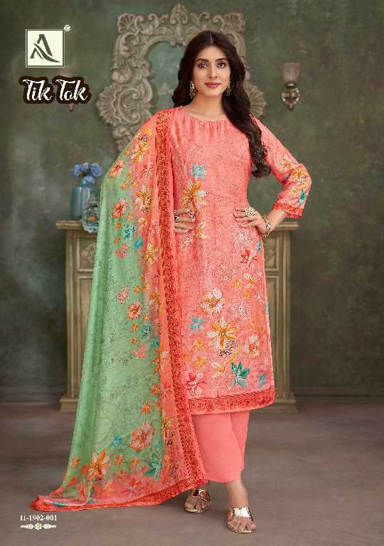Alok Tik Tok Wholesale Viscose Muslin With Work Dress Material