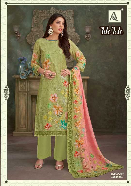 Alok Tik Tok Wholesale Viscose Muslin With Work Dress Material