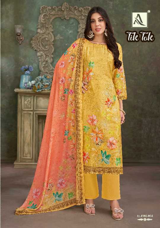 Alok Tik Tok Wholesale Viscose Muslin With Work Dress Material