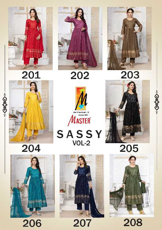 Master Sassy Vol-2 Wholesale Rayon Choli Work Kurti With Pant And Dupatta
