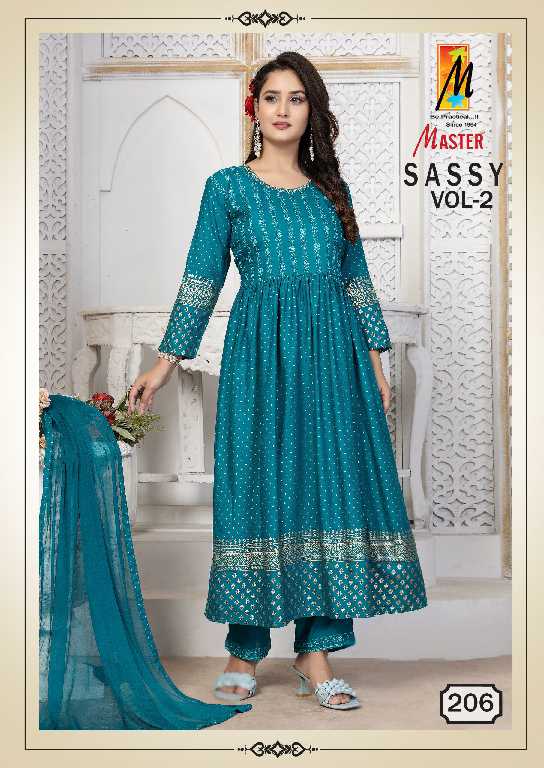 Master Sassy Vol-2 Wholesale Rayon Choli Work Kurti With Pant And Dupatta