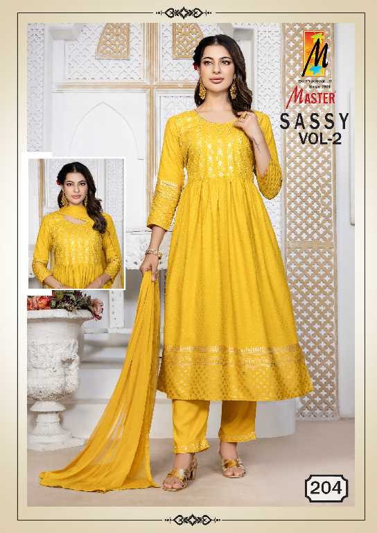 Master Sassy Vol-2 Wholesale Rayon Choli Work Kurti With Pant And Dupatta