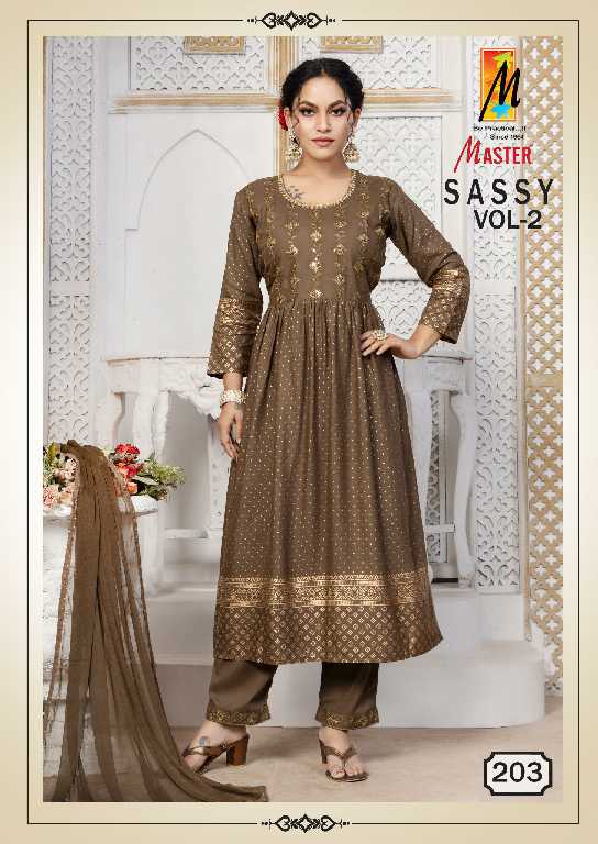 Master Sassy Vol-2 Wholesale Rayon Choli Work Kurti With Pant And Dupatta