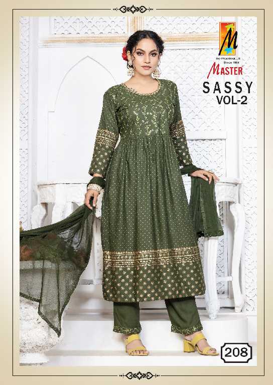 Master Sassy Vol-2 Wholesale Rayon Choli Work Kurti With Pant And Dupatta