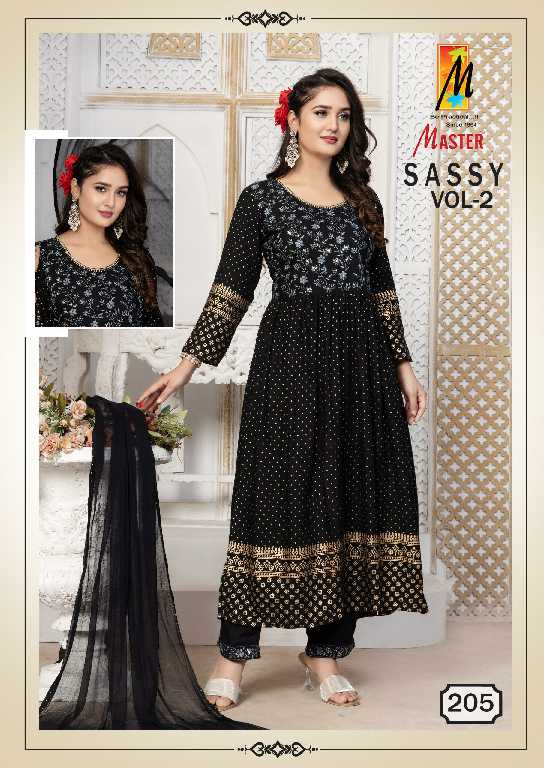 Master Sassy Vol-2 Wholesale Rayon Choli Work Kurti With Pant And Dupatta