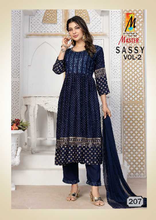 Master Sassy Vol-2 Wholesale Rayon Choli Work Kurti With Pant And Dupatta