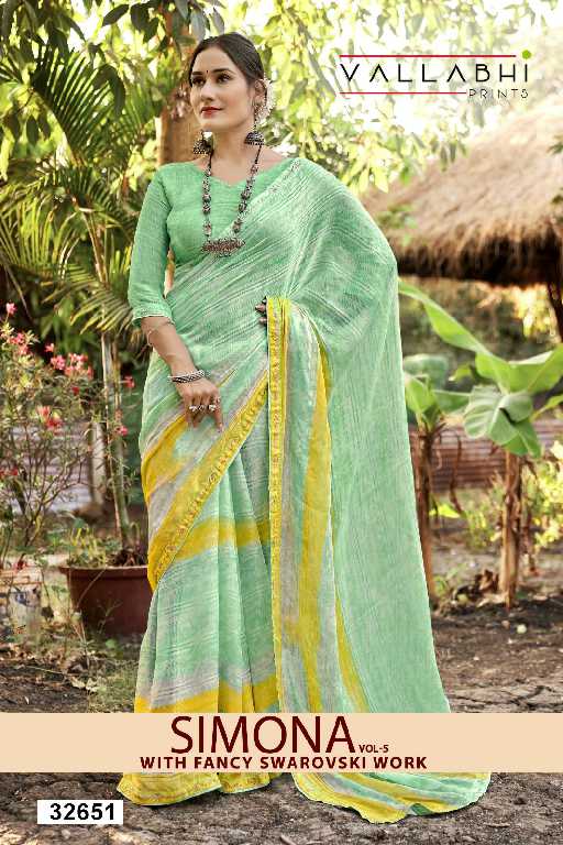 VALLABHI SIMONA VOL 5 PURE CREPE PRINTED SARIS UNIFORM SARI WHOLESALE SHOP