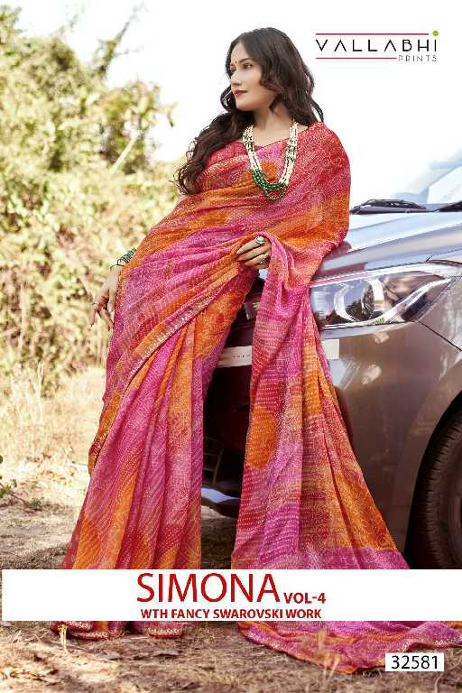 VALLABHI SIMONA VOL 4 PURE CREPE PRINTED SARIS UNIFORM SARI WHOLESALE SHOP