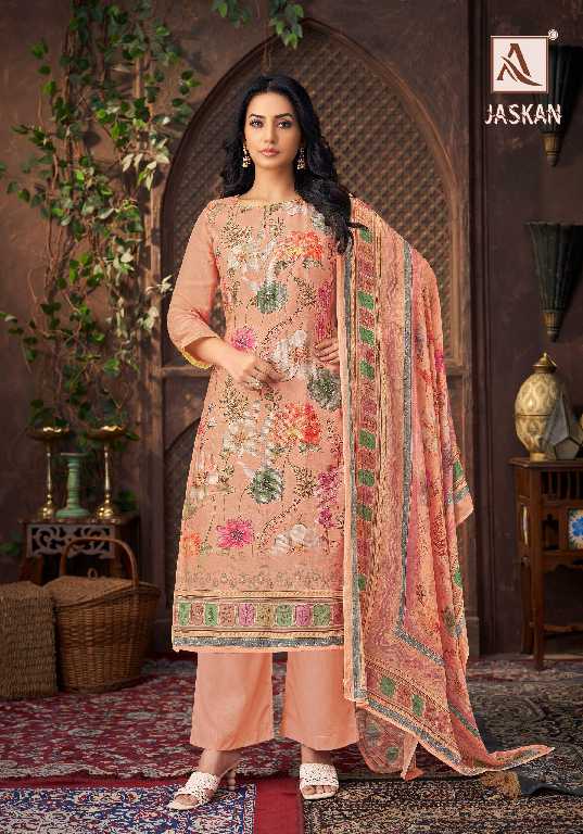 Alok Jaskan Wholesale Pure Viscose Muslin With Work Dress Material