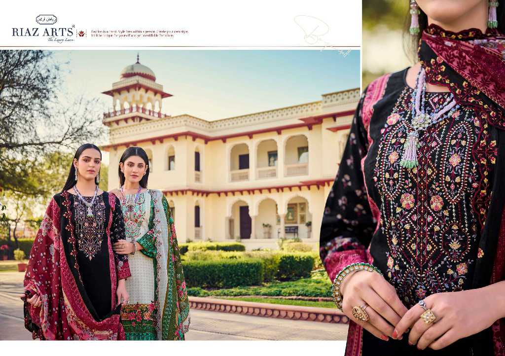 Riaz Arts Bin Saeed Vol-7 Wholesale Pure Cotton With Embroidery Work Dress Material