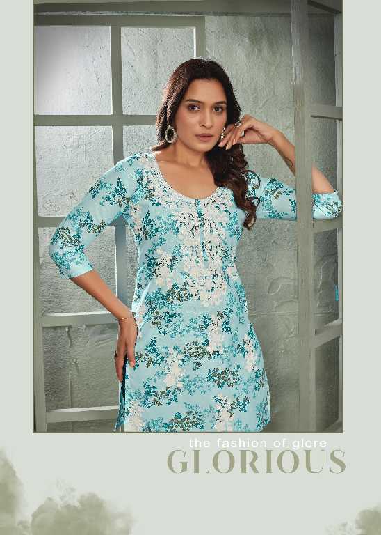 Banwery Maira Wholesale Pure Cotton Print With Chikan Work Short Tops