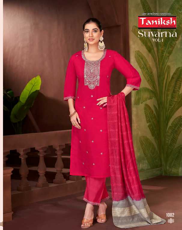 Taniksh Suvarna Vol-1 Wholesale Roman Embroidery Work Readymade Suits