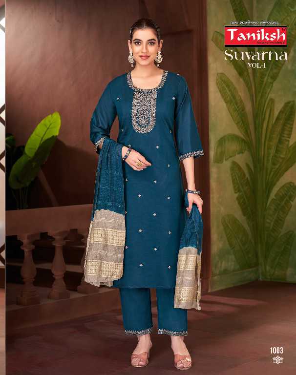 Taniksh Suvarna Vol-1 Wholesale Roman Embroidery Work Readymade Suits