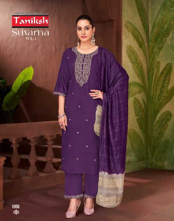 Taniksh Suvarna Vol-1 Wholesale Roman Embroidery Work Readymade Suits