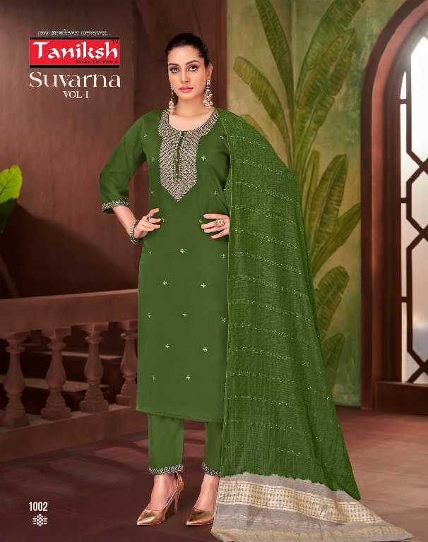 Taniksh Suvarna Vol-1 Wholesale Roman Embroidery Work Readymade Suits