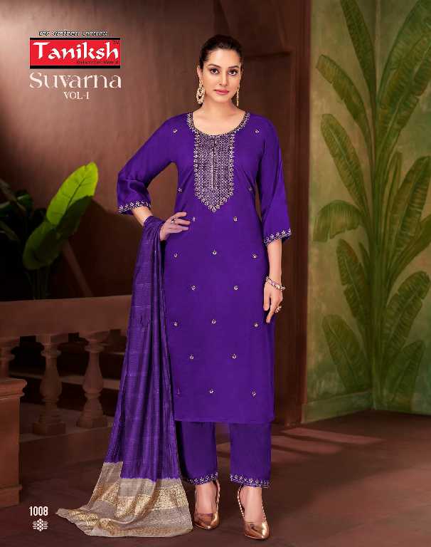 Taniksh Suvarna Vol-1 Wholesale Roman Embroidery Work Readymade Suits
