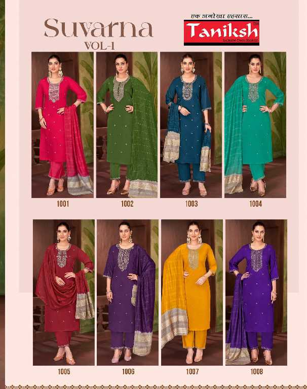 Taniksh Suvarna Vol-1 Wholesale Roman Embroidery Work Readymade Suits
