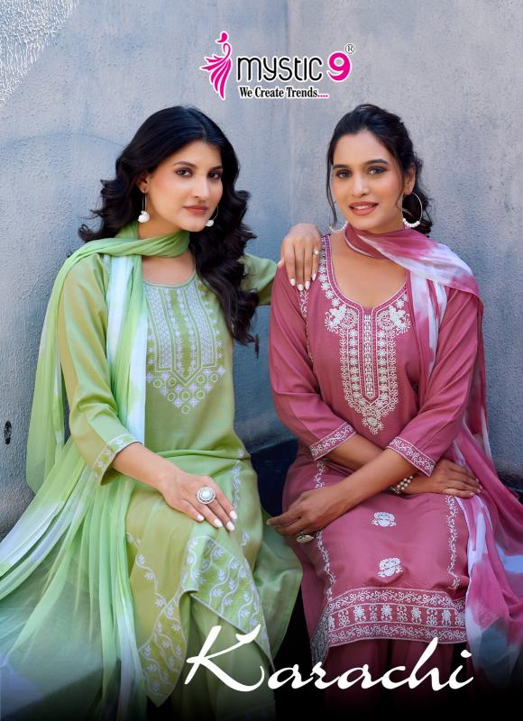 KARACHI VOL 5 BY MYSTIC 9 READYMADE SHOP TRENDY RAYON SUIT FOR LADIES