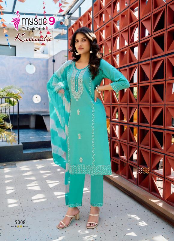 KARACHI VOL 5 BY MYSTIC 9 READYMADE SHOP TRENDY RAYON SUIT FOR LADIES