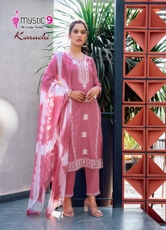 KARACHI VOL 5 BY MYSTIC 9 READYMADE SHOP TRENDY RAYON SUIT FOR LADIES