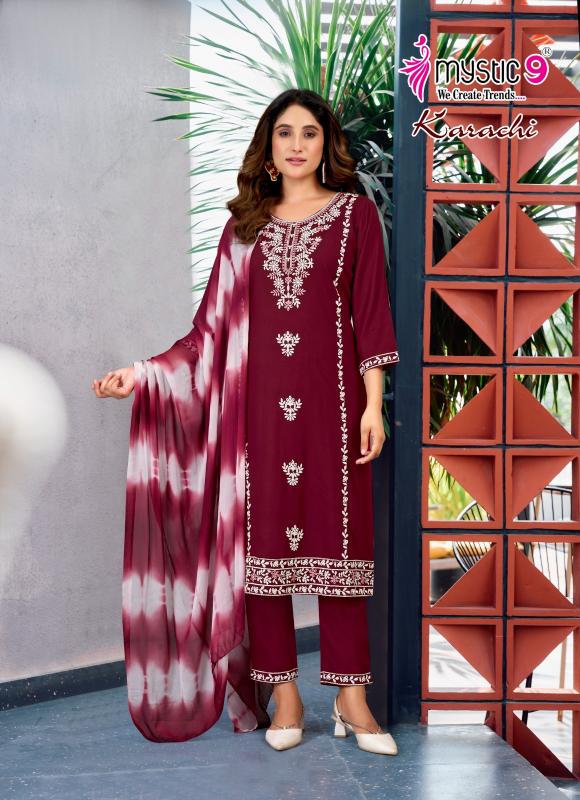 KARACHI VOL 5 BY MYSTIC 9 READYMADE SHOP TRENDY RAYON SUIT FOR LADIES