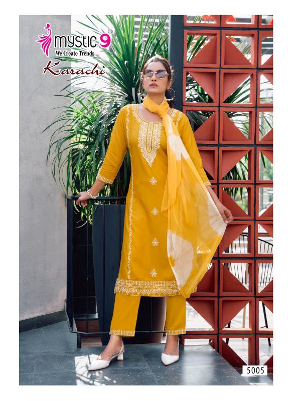 KARACHI VOL 5 BY MYSTIC 9 READYMADE SHOP TRENDY RAYON SUIT FOR LADIES