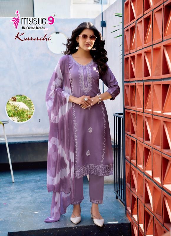 KARACHI VOL 5 BY MYSTIC 9 READYMADE SHOP TRENDY RAYON SUIT FOR LADIES