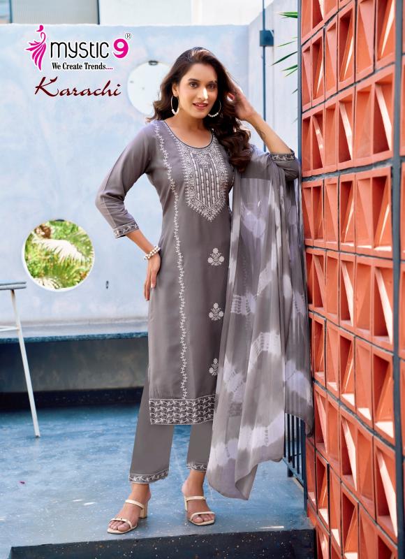 KARACHI VOL 5 BY MYSTIC 9 READYMADE SHOP TRENDY RAYON SUIT FOR LADIES
