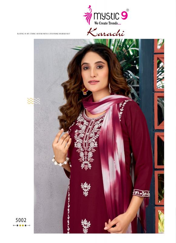 KARACHI VOL 5 BY MYSTIC 9 READYMADE SHOP TRENDY RAYON SUIT FOR LADIES
