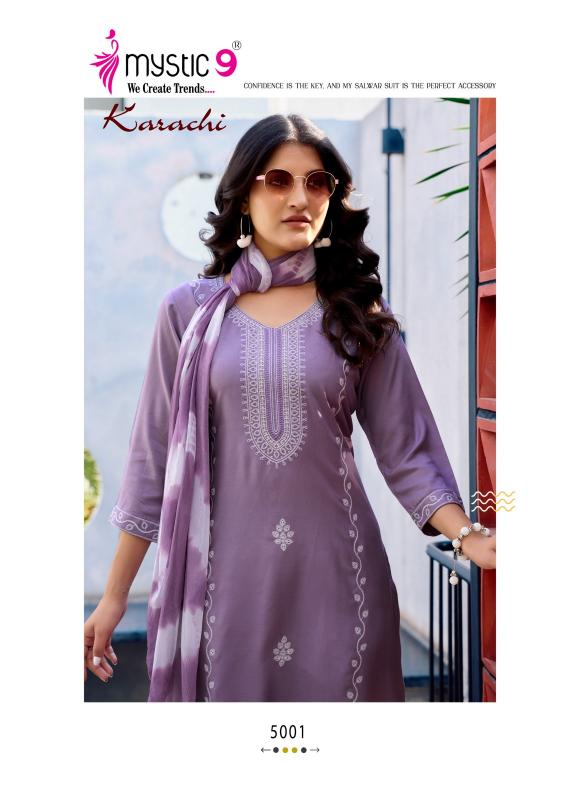 KARACHI VOL 5 BY MYSTIC 9 READYMADE SHOP TRENDY RAYON SUIT FOR LADIES