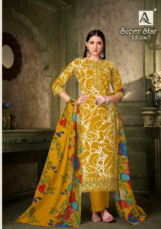 Alok Super Star Vol-3 Wholesale Pure Cambric With Work Dress Material