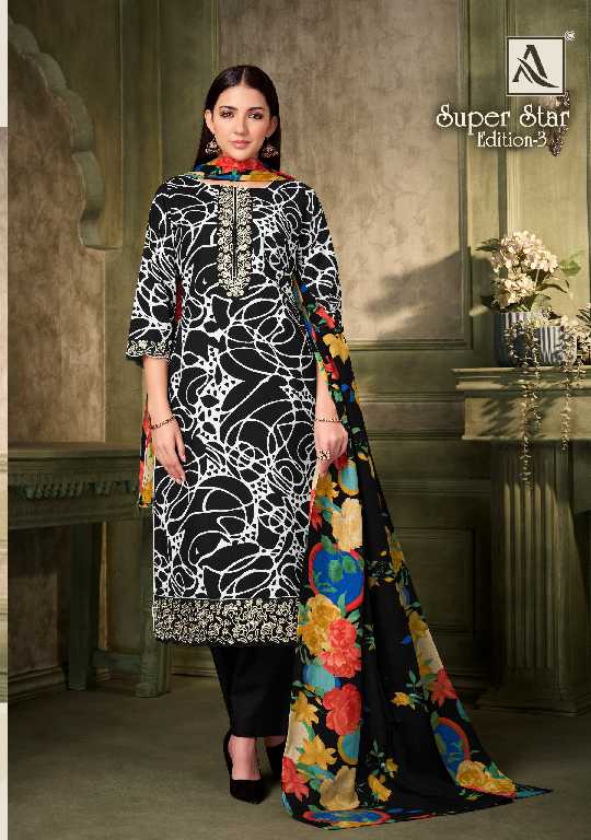 Alok Super Star Vol-3 Wholesale Pure Cambric With Work Dress Material