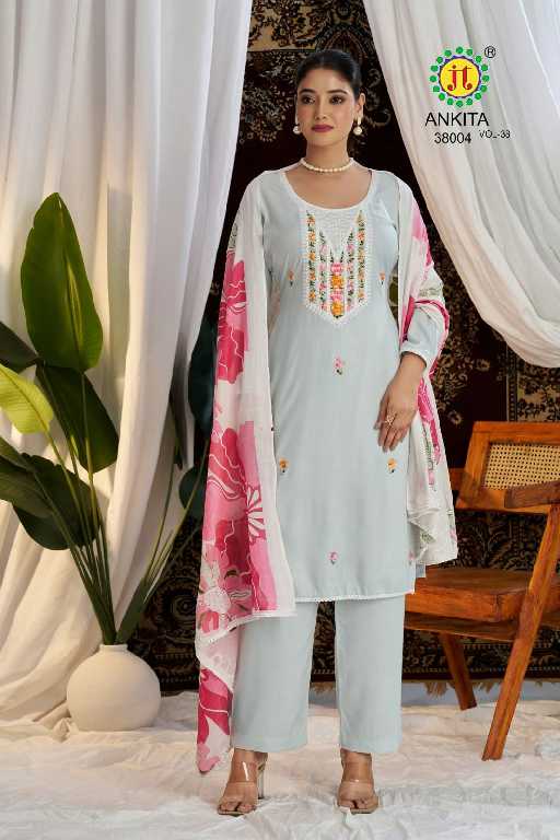 JT Ankita Vol-38 Wholesale Rayon With Embroidery Work Dress Material
