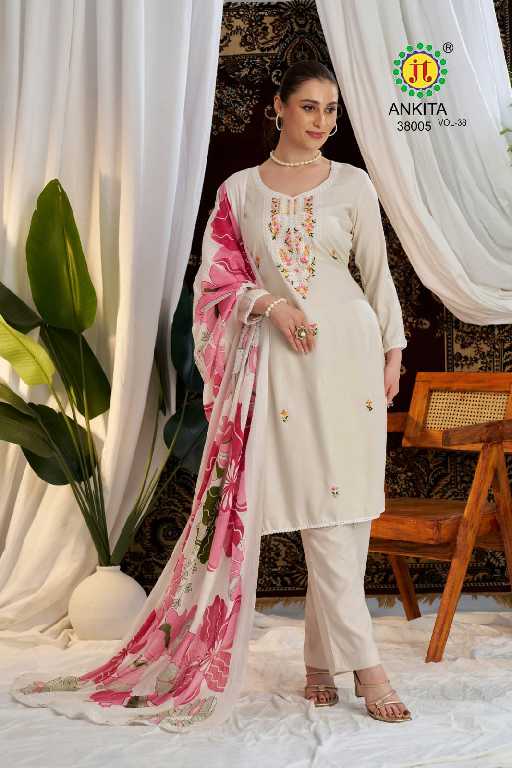 JT Ankita Vol-38 Wholesale Rayon With Embroidery Work Dress Material
