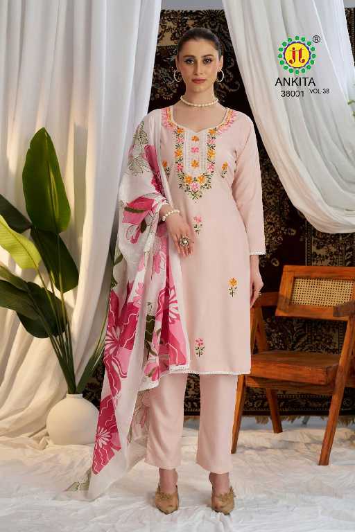 JT Ankita Vol-38 Wholesale Rayon With Embroidery Work Dress Material