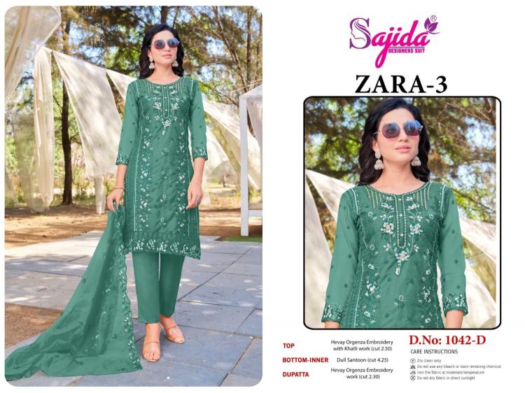 SAJIDA DESIGNER ZARA VOL 3 ORGANZA MODERN PAKISTANI DRESS MATERIAL