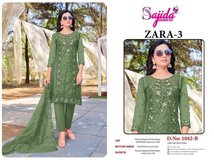 SAJIDA DESIGNER ZARA VOL 3 ORGANZA MODERN PAKISTANI DRESS MATERIAL